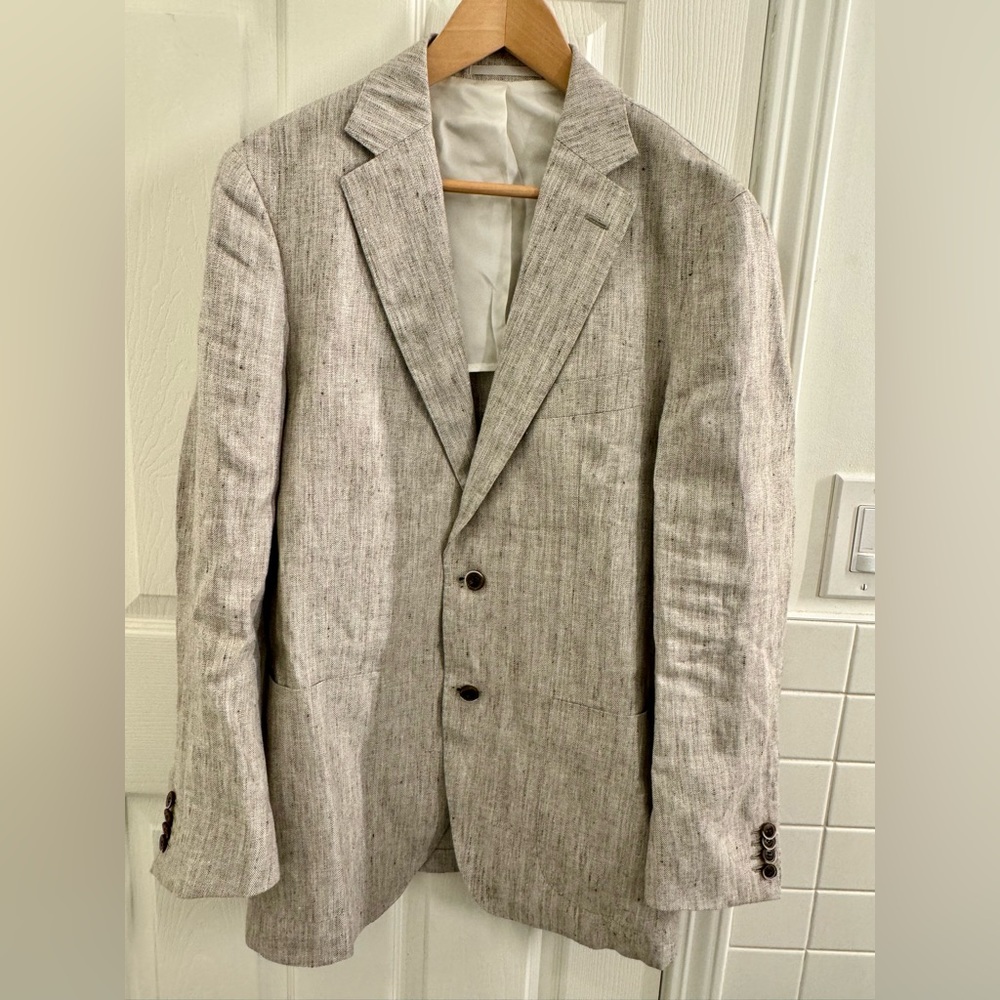Suitsupply Havana, Linen Blazer, Light Brown/Natural Herringbone Fabric. Sz 50
